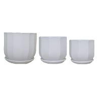 MACETA DE CERAMICA FACETADA CON PLATO SET X3 MODELO1-2306109