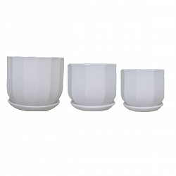 MACETA DE CERAMICA FACETADA CON PLATO SET X3 MODELO1-2306109
